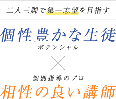 二人三脚で第一志望を目指す 個性豊かな生徒（ポテンシャル）×相性の良い講師（個別指導のプロ）